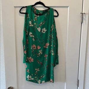 Zara woman green off shoulder floral slip dress long sleeve